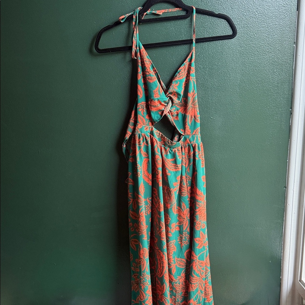 SHEIN Green and Orange Backless Dress